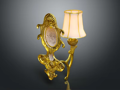 Classic Golden Decorative Wall Lamp With Beige Fabric Shade And Ornate Design 3d model
