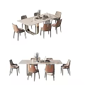 Elegant Modern Dining Table Set With Sleek Marble Tabletop And Comfortable Upholstered Chairs 3d model