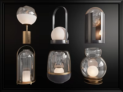 Various Modern Table Lamps with Glass Shades and Metal Bases in Contemporary Design Styles 3d model