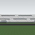 Modern Geometric Sales Office Building With Glass Curtain Walls And Illuminated Dusk Exterior Surrounding Trees