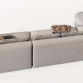 Modern Light Gray Sectional Sofa With Plush Cushions And Side Table Lamp 3d model