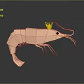 Low Poly Pink Shrimp 3D Character Model Wearing Golden Crown 3d model