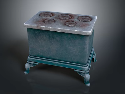 Vintage Green Kitchen Stove Featuring Five Circular Burners White Top And Four Legs 3d model