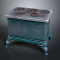 Vintage Green Kitchen Stove Featuring Five Circular Burners White Top And Four Legs