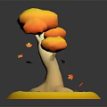 3D Model Tree With Yellow And Orange Canopy And Falling Leaves On Round Base 3d model