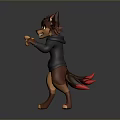 3D Rendered Cartoon Wolf Character In Black Hoodie With Fighting Pose And Red Accents