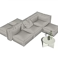Sectional Sofa Light Gray Modular Plush Cushions and Small White Round Side Table Green Plant