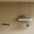 Modern Hanging Wooden Wine Rack With Wine Bottles And Glasses On Wall