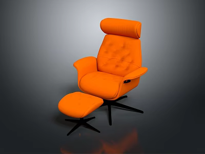 Modern Orange Upholstered Armchair With Matching Ottoman And Black Base 3d model