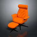 Modern Orange Upholstered Armchair With Matching Ottoman And Black Base