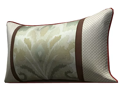 Elegant Traditional Pillow Featuring Beige Base Brown Stripes and Leaf Pattern with Red Trim 3d model
