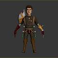 3D Fantasy Adventurer Character With Brown Outfit And Green Equipment Details