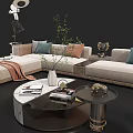 Elegant Modern Sofa and Coffee Table Set With Decorative Pillows Green Plants And Artwork