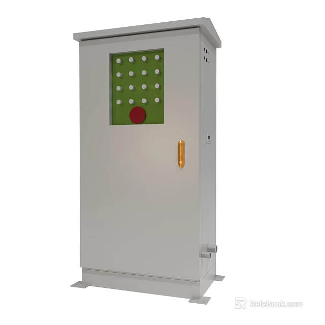 Electrical Control Cabinet With Green Panel White Buttons Red Button And Yellow Handle 3d model 