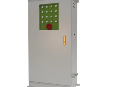 Electrical Control Cabinet With Green Panel White Buttons Red Button And Yellow Handle 3d model