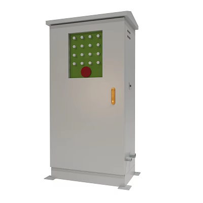 Electrical Control Cabinet With Green Panel White Buttons Red Button And Yellow Handle 3d model