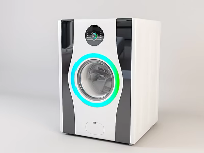 Modern Design Washing Machine With Round Transparent Door White Body And Black Accents 3d model