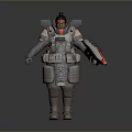 Futuristic Sci Fi Character In Heavy Armor With Backpack And Weapon