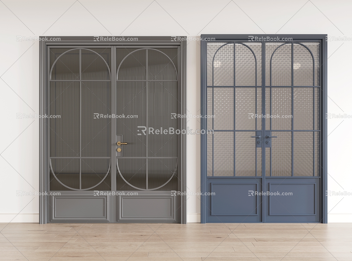 French Double Open Glass Door Frosted Glass sliding door Kitchen door 3d model