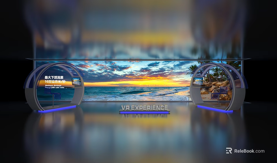 VR Experience Space With Ocean Sunset View And Tech Design 3d model 