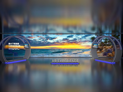 VR Experience Space With Ocean Sunset View And Tech Design 3d model
