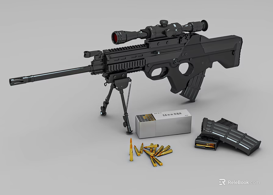 Tactical Sniper Rifle With Scope Magazine Bullets And Ammo Box 3d model 