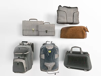 Assorted Versatile Gray Brown Leather Bags Including Briefcase Backpack And Handbag 3d model