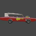 Custom Red Vintage Car With Exposed Engine White Roof And Moon Eye Logo