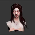 Woman With Long Red Hair Wearing Decorative Headpiece And Red Gemstone Necklace
