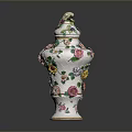 Artistic Sculpted Porcelain Urn with Intricate Colorful Floral Carvings and Ornate Top Decoration