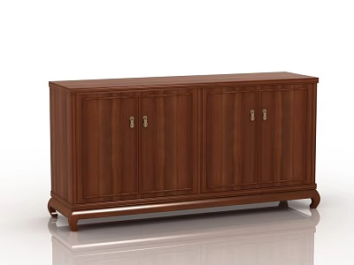 Brown Wooden Sideboard With Four Doors Metal Handles And Carved Legs 3d model