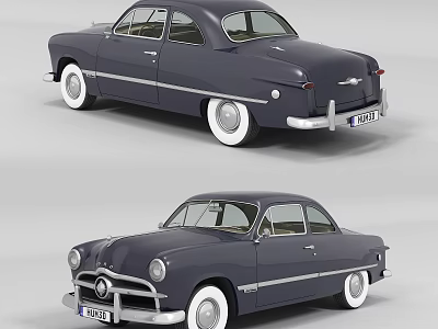Dark Blue Classic Vintage Car With White Wheels And Chrome Accents 3d model
