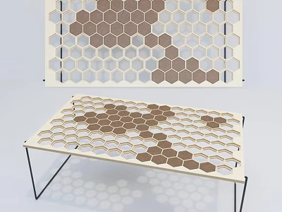 Modern Honeycomb Design Coffee Table With Wooden Tabletop Black Metal Legs And Hexagon Patterns 3d model