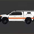 White Utility Truck With Orange Yellow Reflective Stripes And Roof Rack