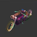 Vintage Motorcycle with Dual Headlights Red Seat Spoked Wheels Retro Mechanical Design and Reflective Surface