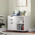 White Storage Cabinet With Drawers And Open Shelves For Home Office Books And Folders