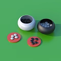 Board Game Entertainment With Black White Stones In Bowls And On Red Mats