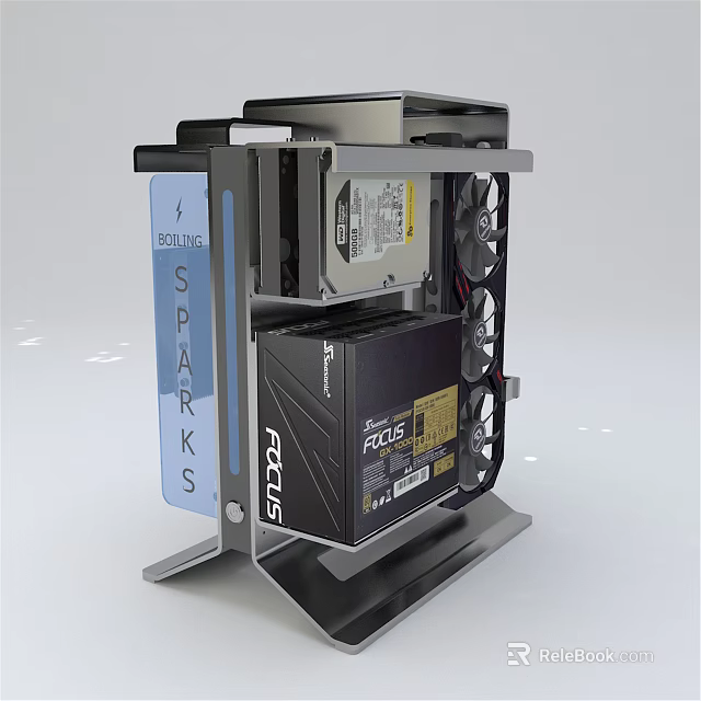 ASUS SPARKS FOCUS Open Frame PC Case With Cooling Fans And Hardware Components 3d model 