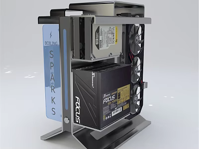 ASUS SPARKS FOCUS Open Frame PC Case With Cooling Fans And Hardware Components 3d model