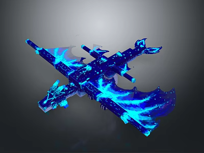Mythical Warrior Using Dragon Inspired Mechanical Weapon With Blue Luminous Glow 3d model