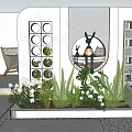 Modern Feature Wall Design With Circular Windows Rabbit Sculpture Green Plants And Lighting 3d model