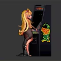 Vintage Arcade Entertainment Appliance With Blonde Female Figurine And Colorful Game Screen