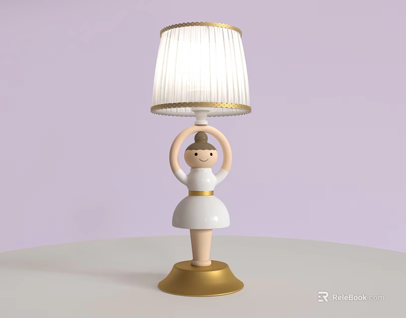 Cute Table Lamp With Human Shaped Base White Lampshade And Gold Trim For Kids Room 3d model 