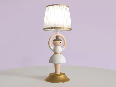 Cute Table Lamp With Human Shaped Base White Lampshade And Gold Trim For Kids Room 3d model