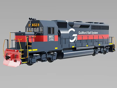 Gulfport Rail System MGS 316 Black Red Locomotive With Red Plow Yellow Handrails And Stripes 3d model