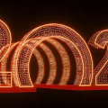 Event Entrance Featuring Illuminated 2020 Numbers On Black Background With Red Base