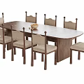Oval Wooden Dining Table With Upholstered Chairs And Fruit Bowl Set