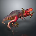 Realistic Red Brown Tyrannosaurus Rex Dinosaur Model with Small Clinging Creatures