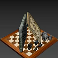 Intricate Chessboard Set With Animal Figurines On Wooden Base And Detailed Patterns