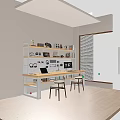 Modern Home Office Desk and Chair Set with White Shelves Books and Laptop